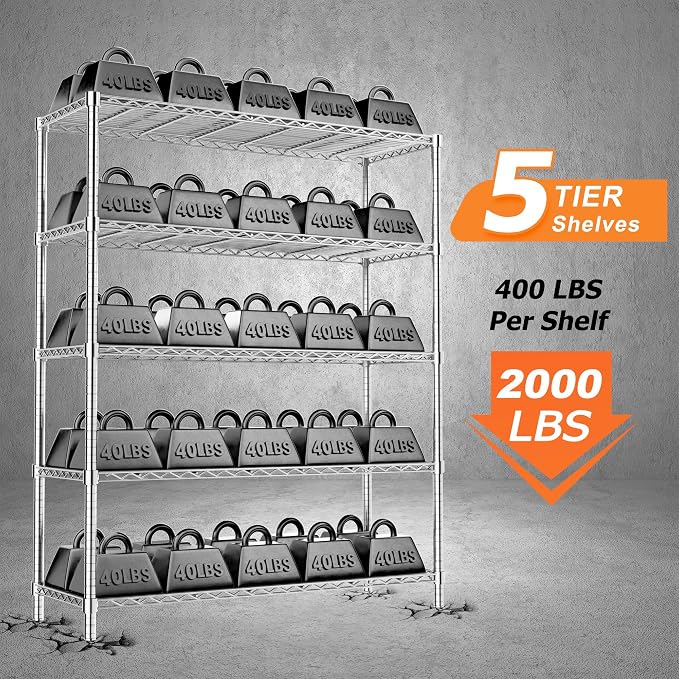 Storage Shelves Heavy Duty, 5-Tier Adjustable Metal Industrial Utility Shelf - Image 4