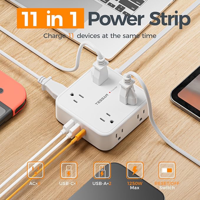 TESSAN 10 Ft Flat Plug Extension Cord - Image 3