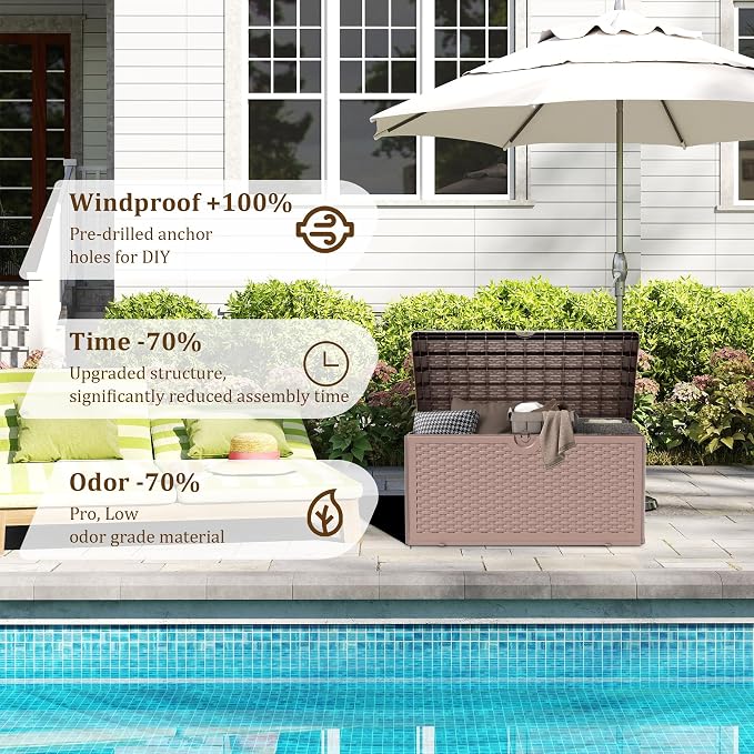 80 Gallon Pro Resin Deck Box, Waterproof Outdoor Storage Bin - Image 3