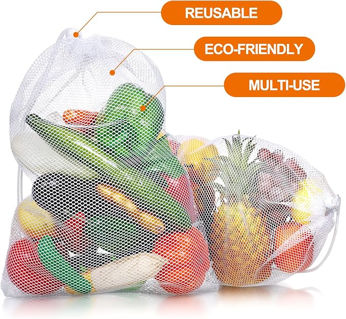 TecUnite 10 Pcs Mesh Bags Drawstring Laundry Bags Large Nylon Mesh Gift - Image 3