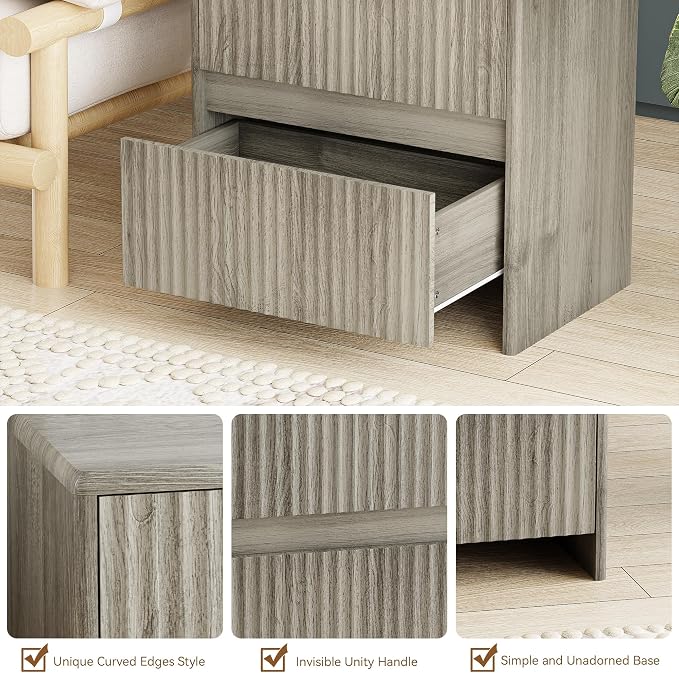Fleuted Nightstand Set of 2, Modern Night Stand - Image 4