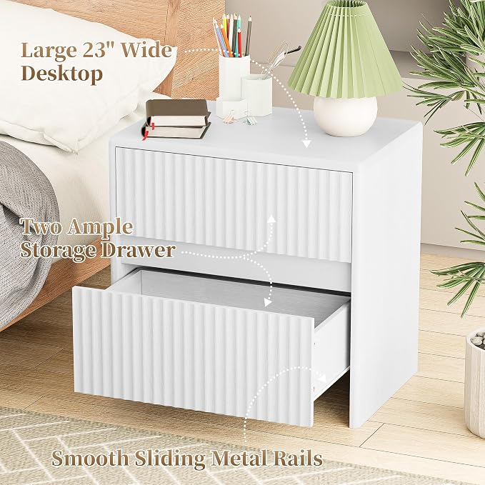 White Nightstand Set of 2, Modern Night Stand - Image 5
