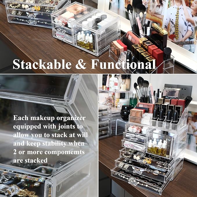 Sea Team 3-Layer Stackable Clear Makeup Organizer - Image 6
