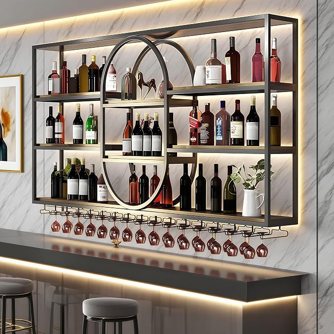 55.1INLarge Wall Mount Wine Rack, Metal 4 Tier Hanging Bottle Holder by FKKPRVAX