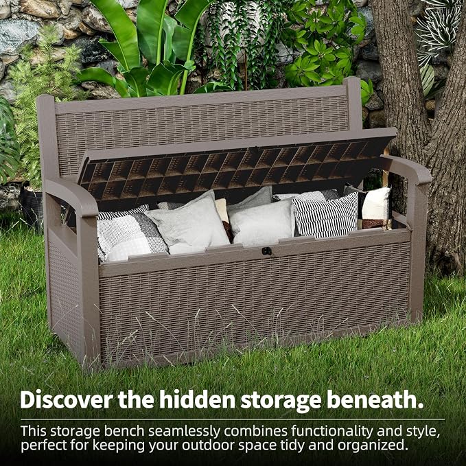 EasyUp 80 Gallon Outdoor Storage Bench Lockable Deck Box Outdoor Storage Box - Image 6
