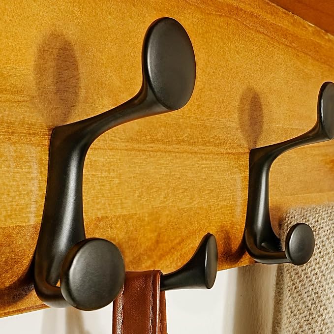 SKOLOO Wall Shelf with Hooks, 24-Inch Brown Coat Rack Wall Mount with Shelf - Image 7
