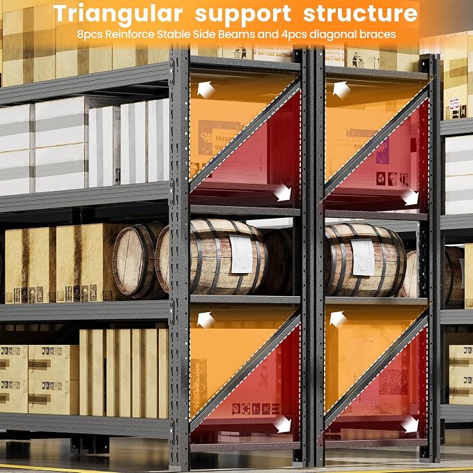 48" W Metal Storage Shelves Heavy Duty, 3000LBS Garage Shelving Units, 4 Tier - Image 9