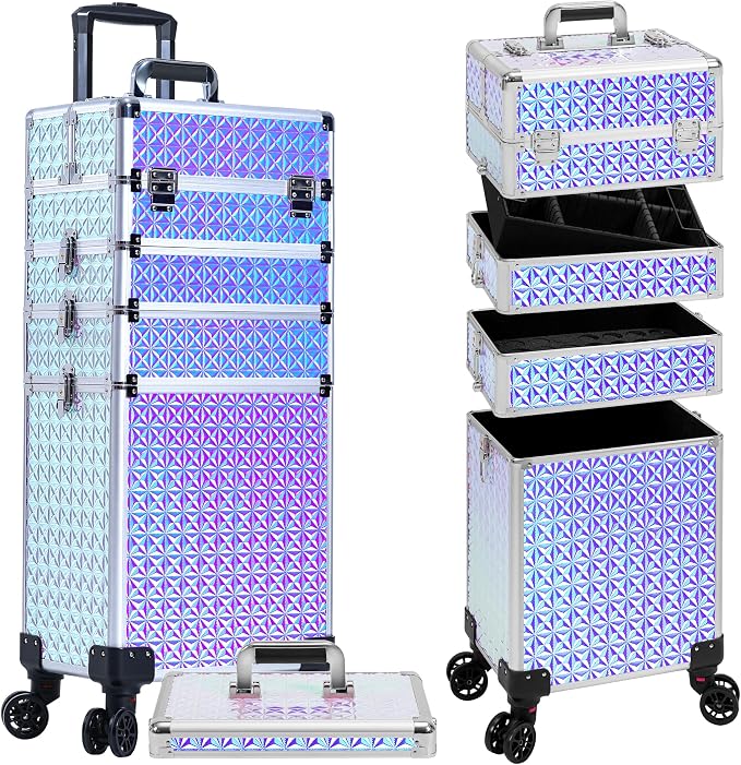 AROUS 5 in 1 Rolling Makeup Train Case Cosmetology Case on Wheels Large by Unknown