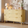 Fluted 6 Drawers Dresser, Curved Profile & Sturdy Legs, Wood TV Stand by Decofy