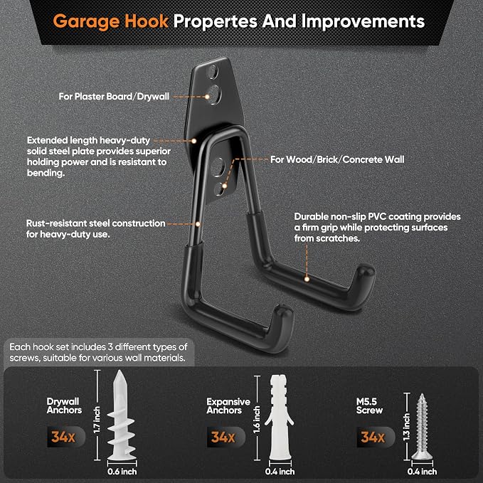 Nacial 18 Pack Garage Hooks Heavy Duty, Utility Steel Garage Storage Hook - Image 3