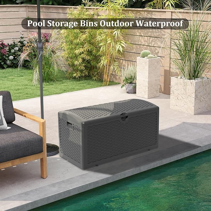 80 Plus Gallon Resin Deck Box, Waterproof Outdoor Storage Bin - Image 8