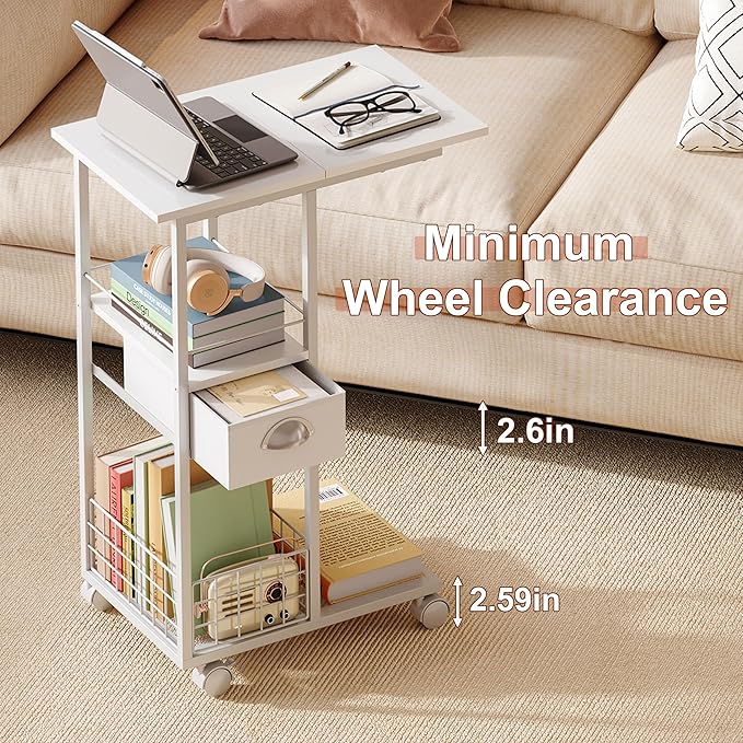 Rolling Side Table with Storage, Accent C Table - Image 6