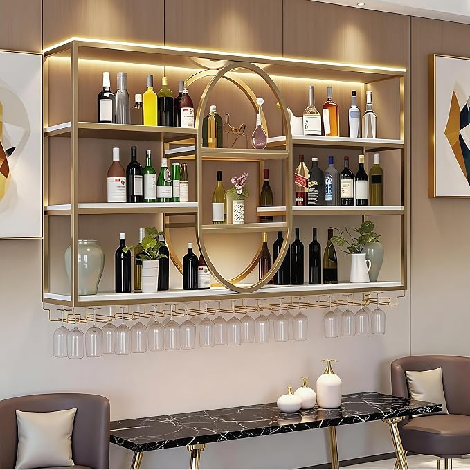 47.2IN Large Wall Mount Wine Rack, Metal 4 Tier Hanging Bottle Holder by FKKPRVAX