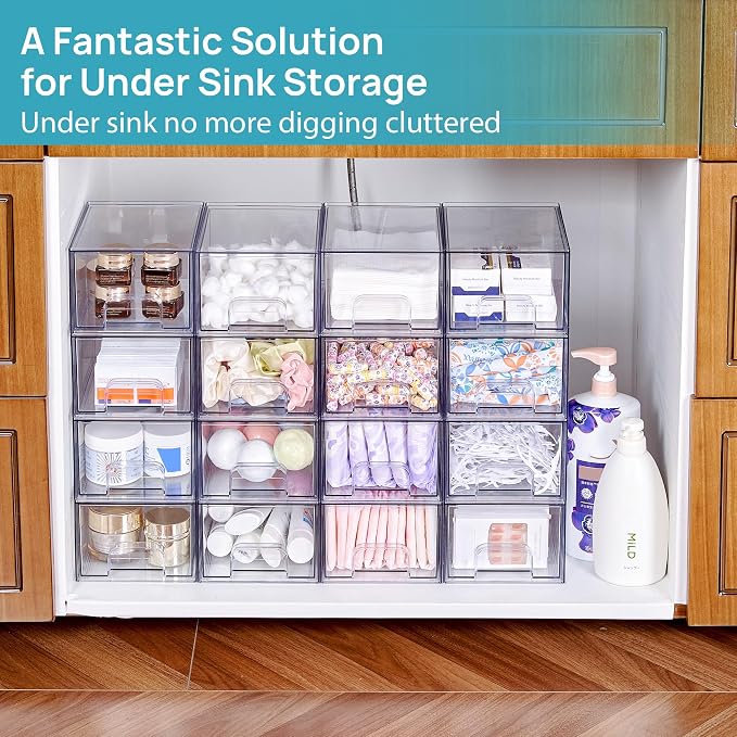 Vtopmart 6 Pack Small Clear Stackable Storage Drawers, Acrylic Bathroom Makeup - Image 5