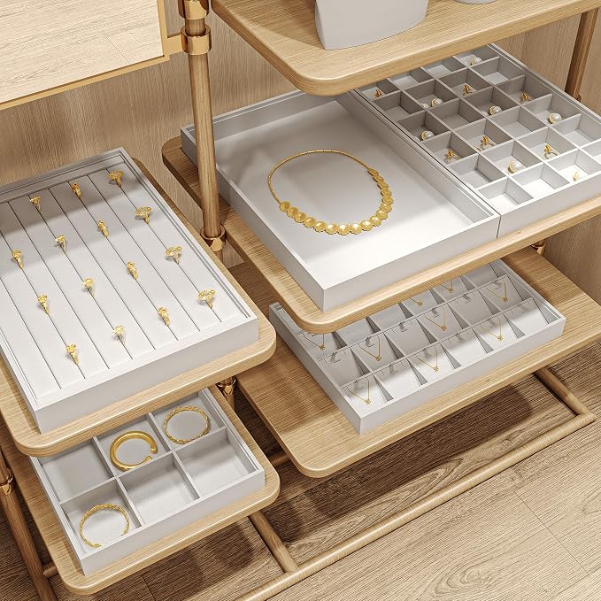 Oirlv Premium White Leather Stackable Jewelry Tray 24 Grid Jewelry Drawer - Image 6
