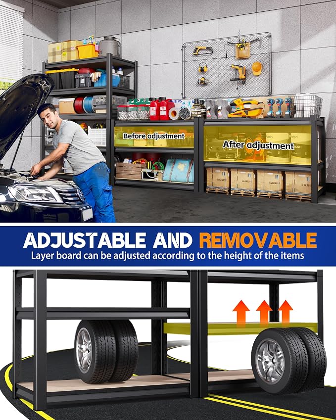 71" H Garage Shelving, 5-Tier Heavy Duty Storage Shelves, Adjustable Metal - Image 5