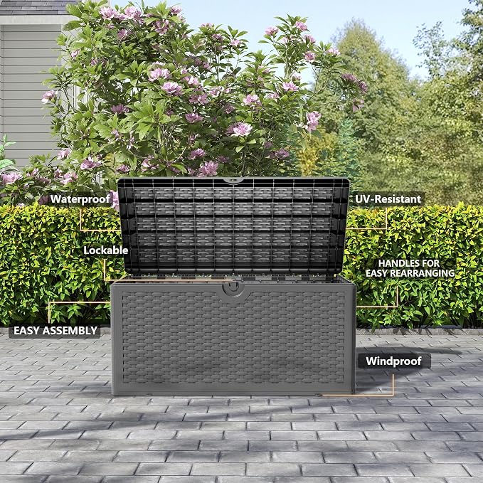 80 Plus Gallon Resin Deck Box, Waterproof Outdoor Storage Box - Image 6