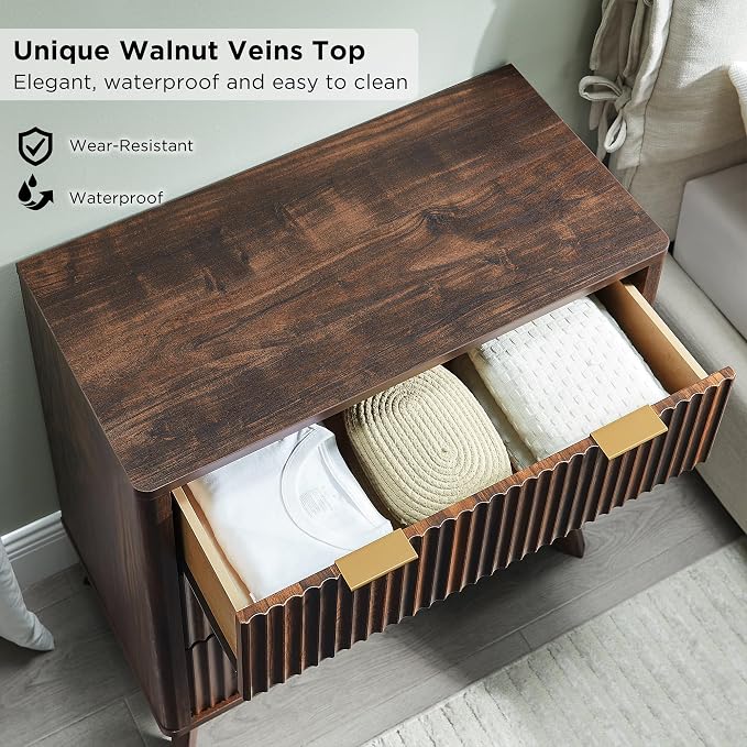 T4TREAM Fluted 3 Drawers Nightstand, Oversized Extra Large Modern Side Table - Image 4