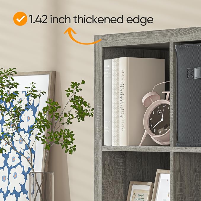 Bookshelf with Storage Bins, 8-Cube Storage Organizer, Modern Wood Open Bookcase - Image 5