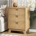 Fluted Nightstand with 3 Storage Drawers, Mid Century Modern Wooden Side Table by Xixini