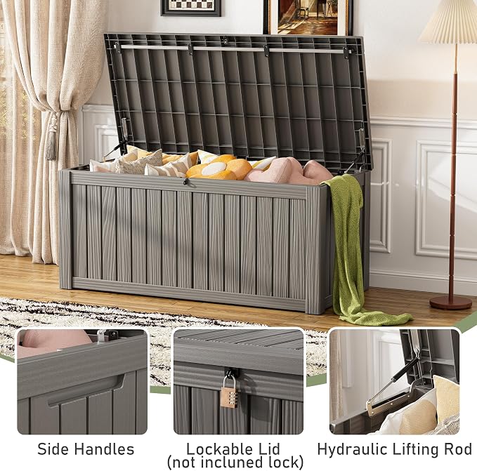 Deck Box, 120 Gallon Outdoor Storage Box Lockable Patio Waterproof - Image 6