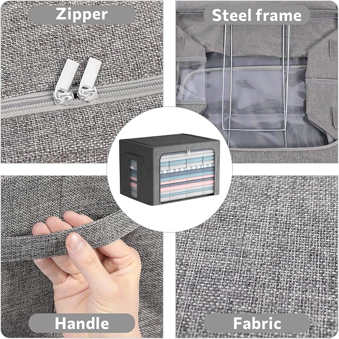 FHSQX Extra Large Clothes Storage Bins Foldable Metal Frame Storage Box - Image 3