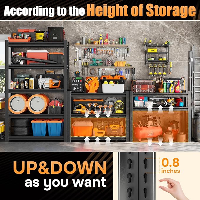 Metal Garage Shelving Unit, Heavy Duty 5-Tier Adjustable Storage Shelves - Image 5