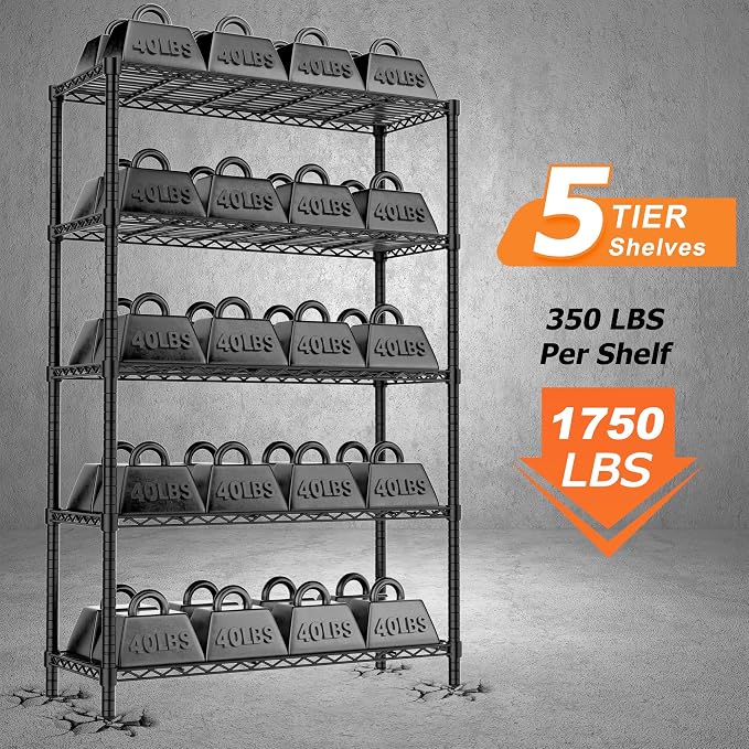 Storage Shelves Heavy Duty, 5-Tier Adjustable Metal Industrial Utility Shelf - Image 3