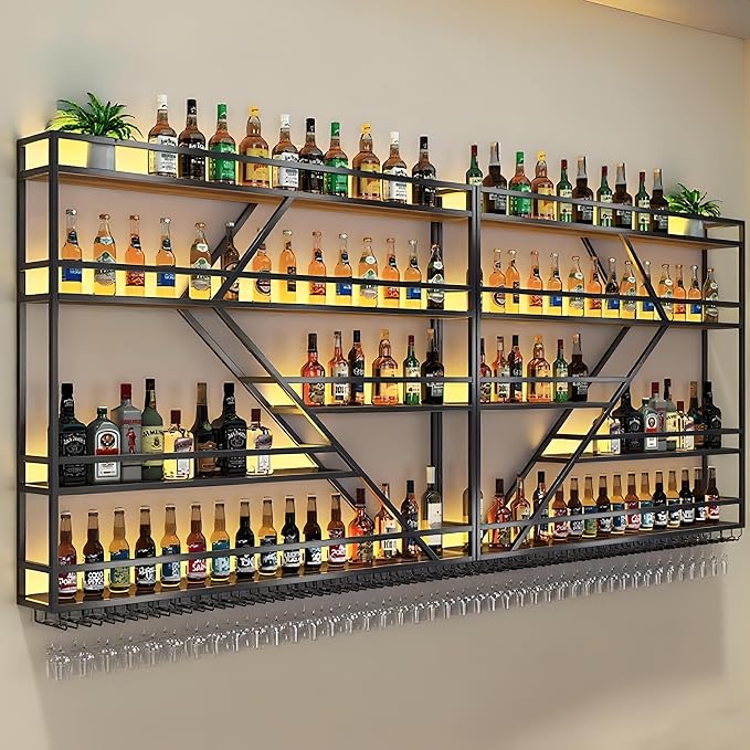 79in Large Wall Mounted Wine Rack 4 Tier Metal Wine Bottle Holder Modern - Image 4