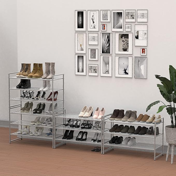 Simple Houseware 3-Tier Stackable Metal Panel Shoes Rack - Image 2