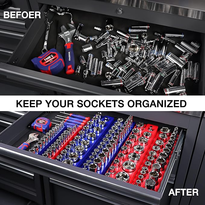 WORKPRO Magnetic Socket Organizer, 3/8-Inch SAE Socket Holder, Socket Trays - Image 6