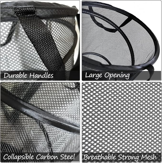 BATTOO Black X-Large Collapsible Laundry Basket Foldable Mesh Pop Up Hamper - Image 4