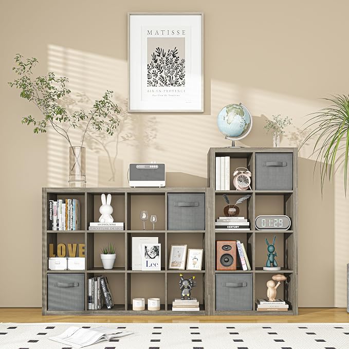 furtble Bookshelf with Storage Bin, 6-Cube Storage Organizer, Modern Wood Open - Image 2