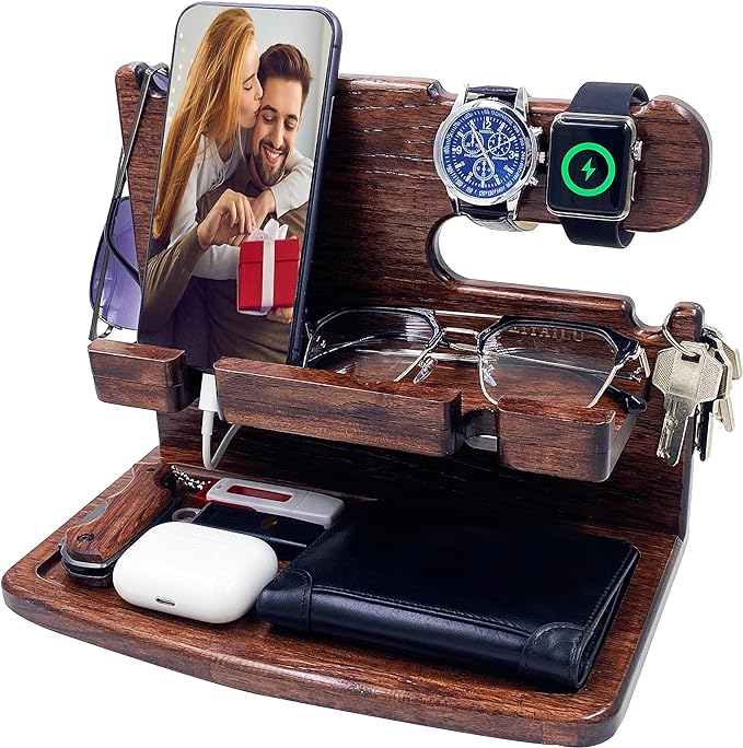 Gifts for Men Women Dad Husband Boyfriend Wood Phone Docking Station Nightstand by VEIYAILUGiftsForMen
