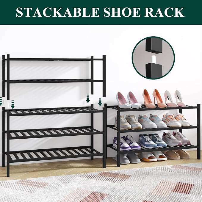 Smiry Bamboo Shoe Rack for Closet, 6 Tier Wooden Stackable Shoe Organizer - Image 4