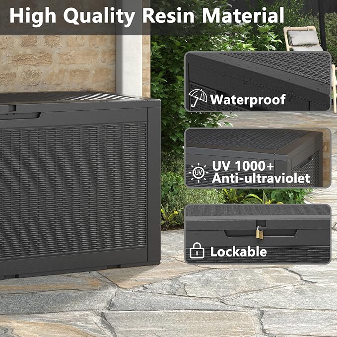 100 Gallon Deck Box Lockable Resin Outdoor Storage Box waterproof Outdoor - Image 5