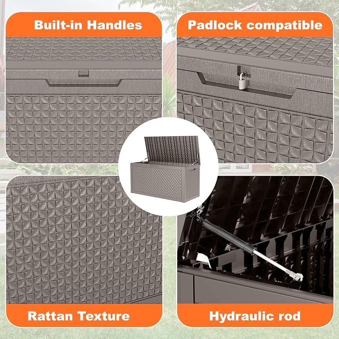 100 Gallon Resin Deck Box, Lockable Outdoor Storage Box - Image 3