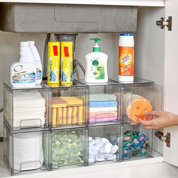 Vtopmart 4 Pack Stackable Storage Drawers, 6.6''Tall Acrylic Bathroom Makeup - Image 8