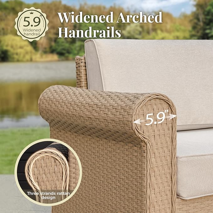 Patio Furniture Set, 6 Piece Outdoor Rattan Wicker Sectional Conversation Set - Image 5
