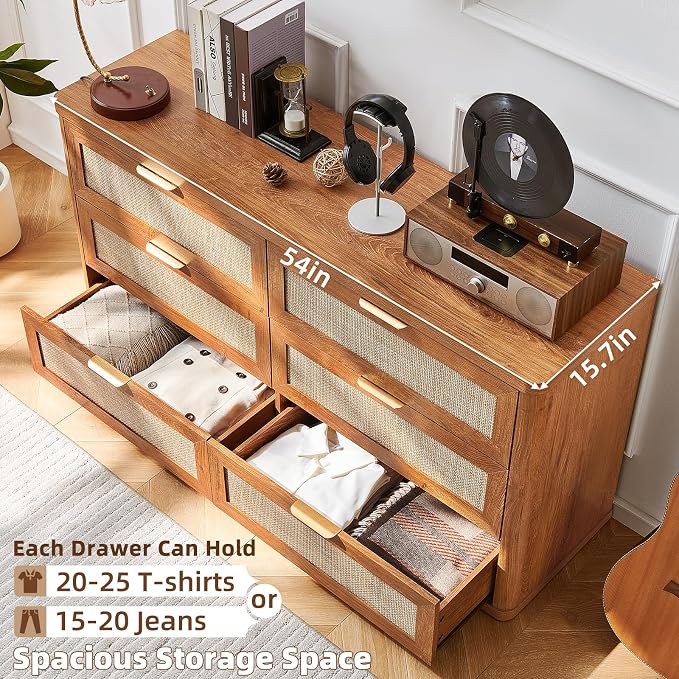 LEYAOYAO Rattan 6 Drawer Dresser - Image 4