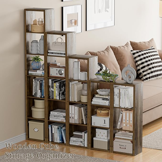 Tall Cube Storage Organizer Bookcase, 6 Tier 11 inch Open Back Cubical Shelf - Image 5