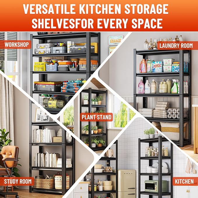Kitchen Storage Rack，5 Tier Shelving Unit，Metal Adjustable Shelf，1650LBS Steel - Image 7