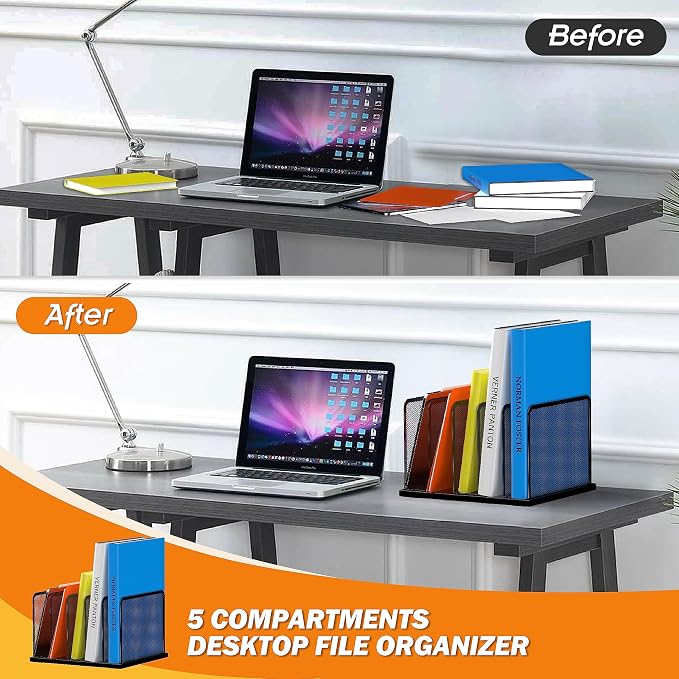 Kuntine.B Desk File Organizer 5 Upright Mesh Desktop Organizer File Sorter - Image 3