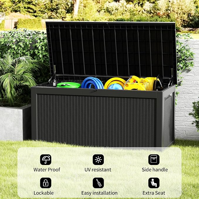 320 Gallon Outdoor Storage Box Waterproof Lockable Resin Deck Box Large - Image 6
