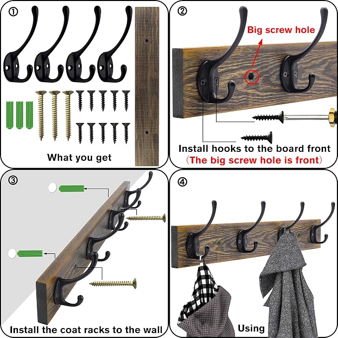 IBosins Wall Mounted Coat Rack, Entryway Hanging, Metal Wood Rack - Image 2