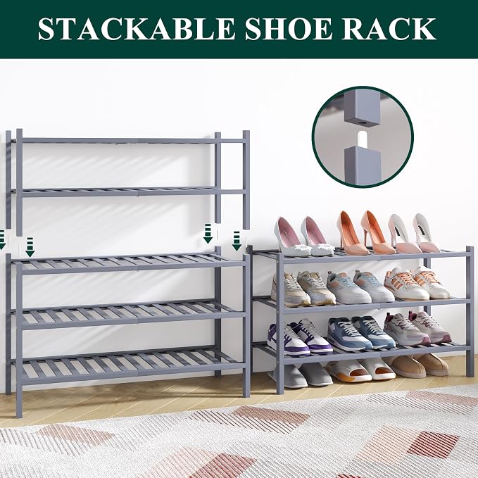 Smiry Bamboo Shoe Rack for Closet, 6 Tier Wooden Stackable Shoe Organizer - Image 4