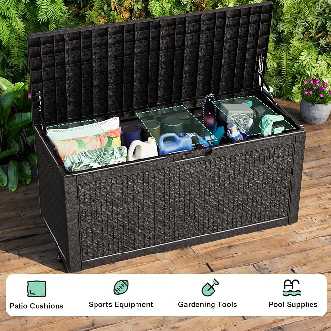 100 Gallon Resin Deck Box, Lockable Outdoor Storage Box - Image 6