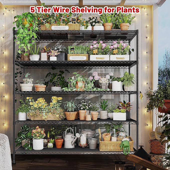 REIBII 45.5''W Storage Shelves Wire Shelving, 5 Tier Pantry Shelves - Image 7