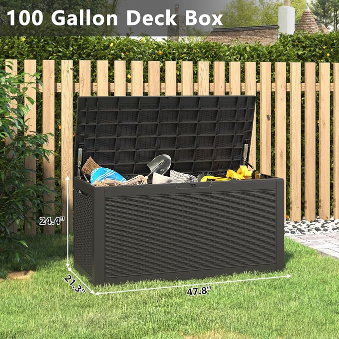 100 Gallon Deck Box Lockable Resin Outdoor Storage Box waterproof Outdoor - Image 2