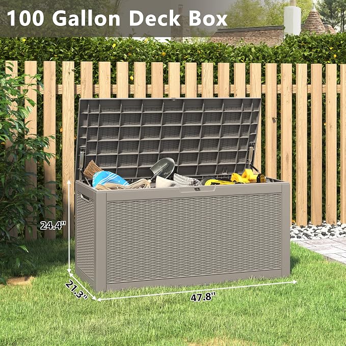 100 Gallon Deck Box Lockable Rattan Outdoor Storage Box waterproof Outdoor - Image 2
